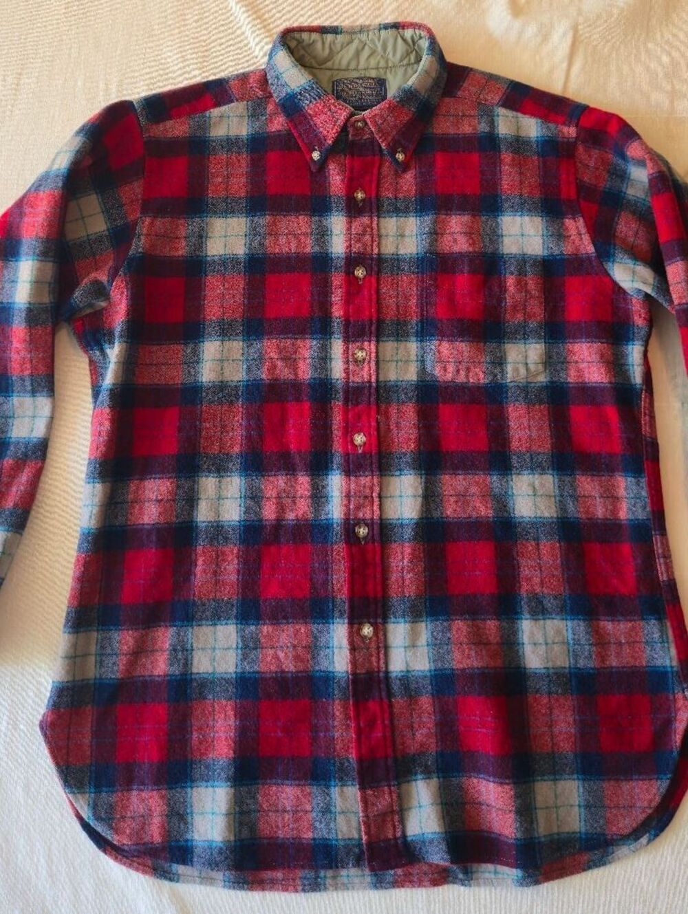 Vintage 70s 80s Pendleton Men's Large Red Plaid Virgin Wool Shirt Made in USA